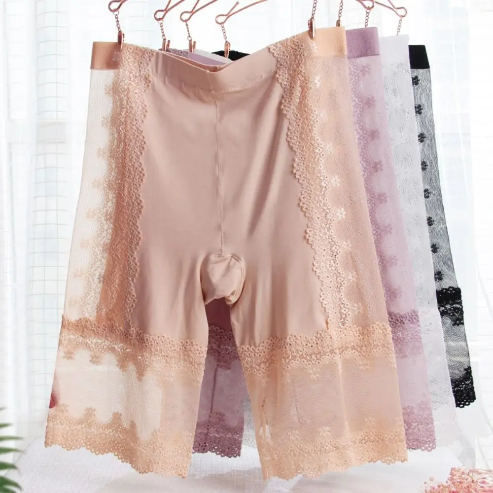 ファッション透明大型安全パンツレースフラワーハイウエストレースメッシュショーツアンチグレア下着シームレスショーツ女性
