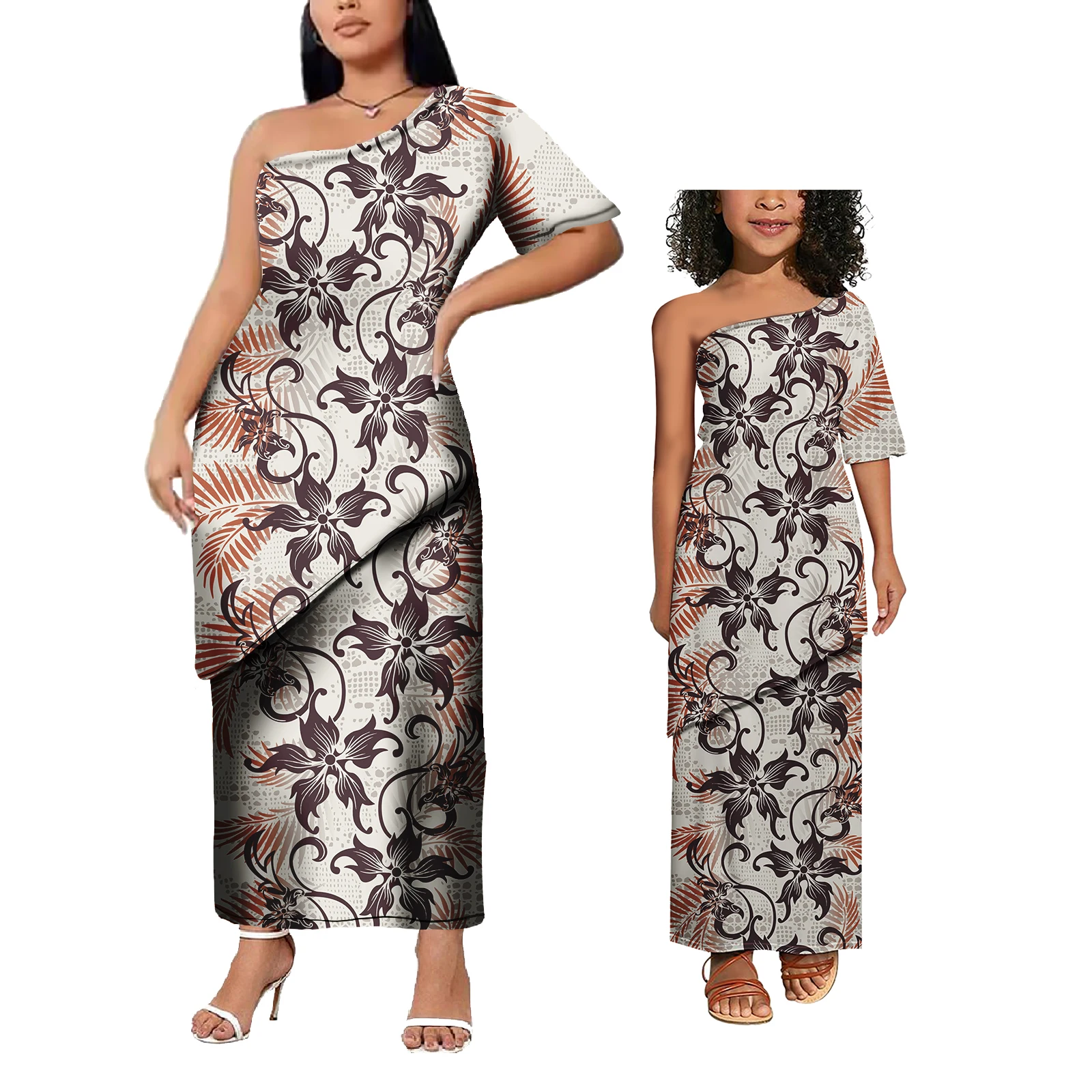 

Women'S Dresses Elegant Formal Polynesian Tribal Design Mommy And Me Dress Custom Women'S Fashion Dress Family Set 4pcs