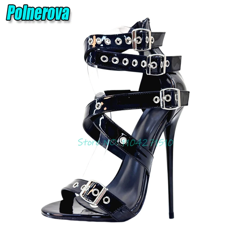 Punk Belt Buckle 16CM High Heel Sandals Sexy Leopard Print Back Zipper Stiletto Heels Pumps Spicy Girl Party Nightclub Shoes