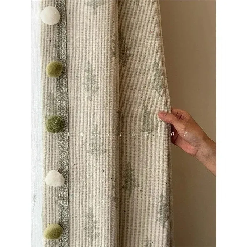 Luxury Boy and Girl Bedroom Bay Window Blackout Chenille Fresh Green Small Pine Tree Yarn-dyed Jacquard Children's Curtain Cloth