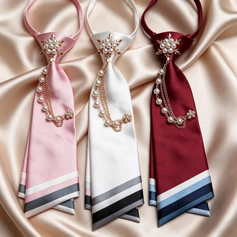 1PCS No-Sew Beaded Floral Double-Layer Necktie for Men Casual Streetwear Birthday Party Accessory Daily Wear