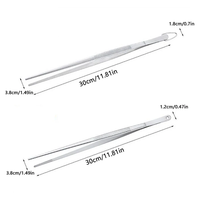 30CM Kitchen Tweezers Fine Tweezer Tongs Extra-Long Stainless Steel Cooking Tweezers For BBQ Cooking Bartending Tools