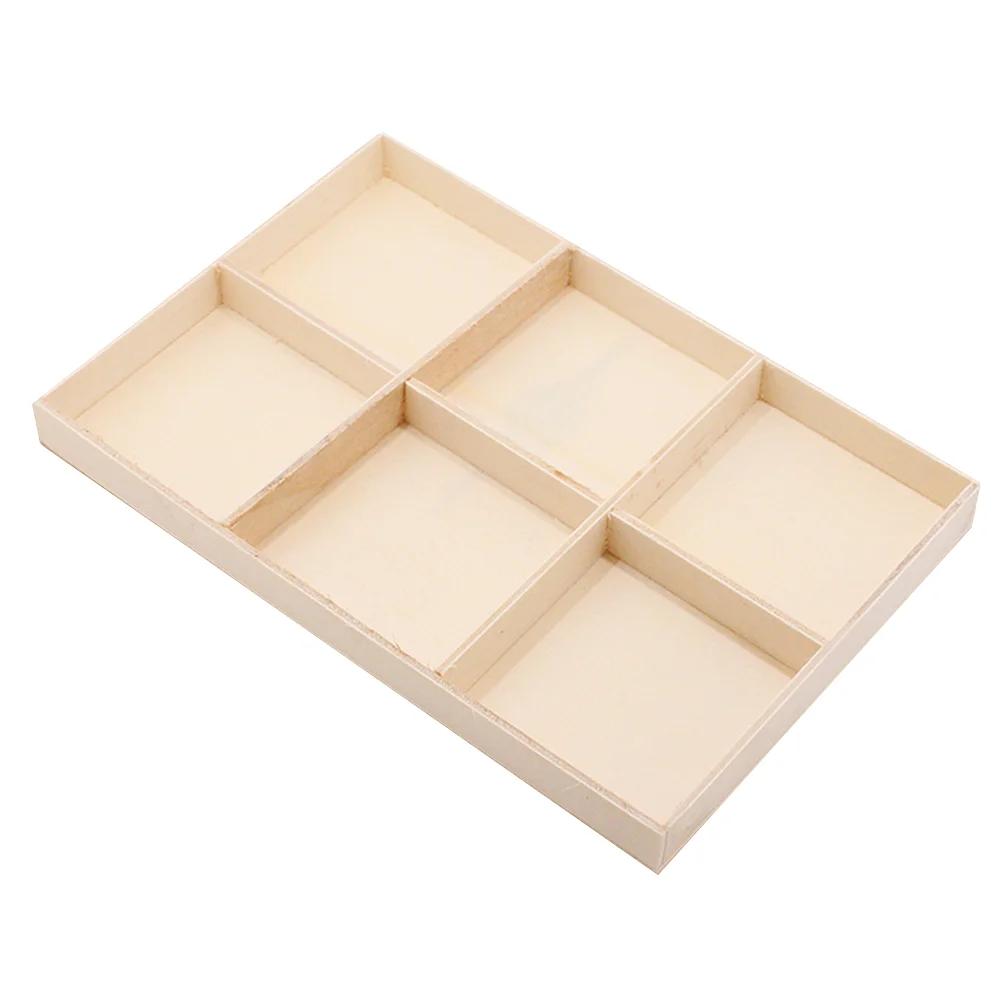 Wooden Storage Box 6 Grids Multi Lattice Container Tray Beige Jewelry Case for Home Shop Gifts Occasions Christmas Holidays