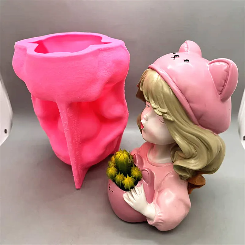 2026 Cat Ear Hug Pot Girl Silicone Mold Flower Pot Can Be Poured Cement Gypsum Resin Garden Balcony Ornament
