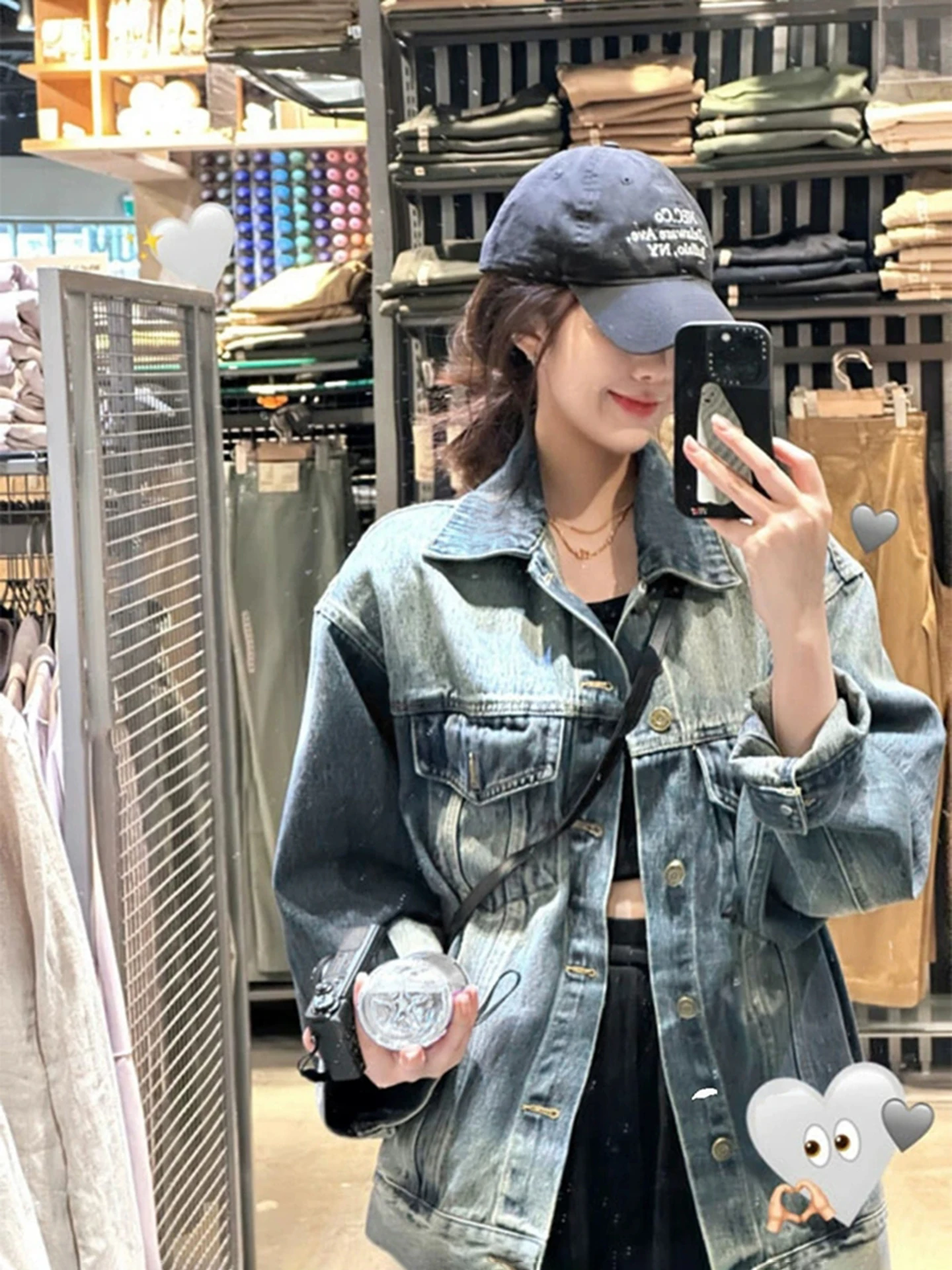 

Retro Waed American High Street Denim Jaet Women's Loose BF Lazy Sle Cardigan Coat Button ket Design Regular Sve