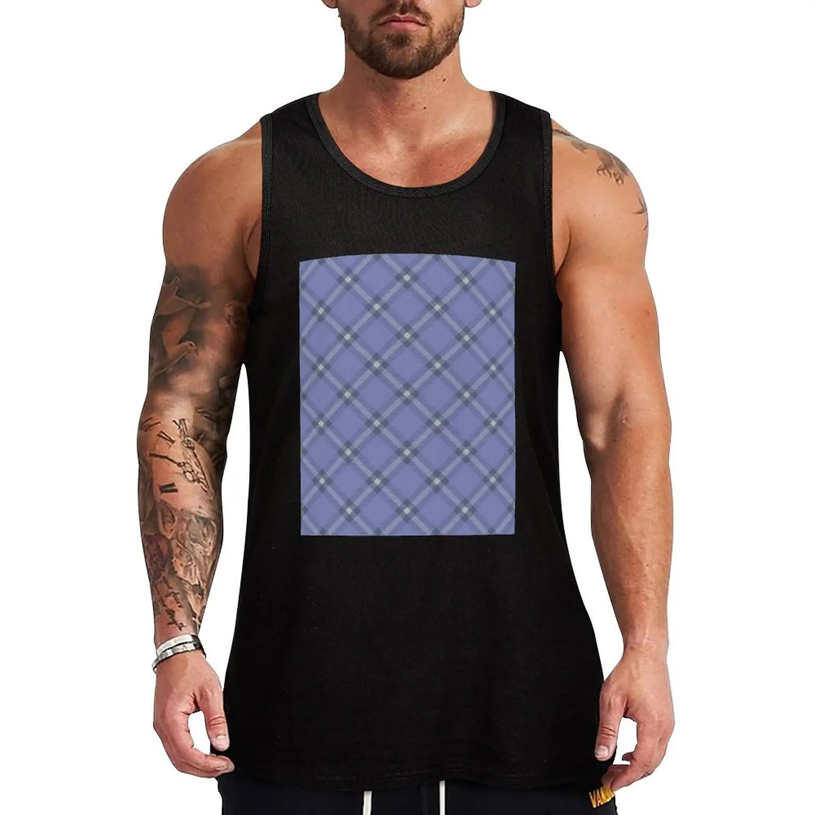 

Diamond twill plaid pattern violet Tank Top Men gym sportswear sleeveless shirts sleeveless shirt man men clothings