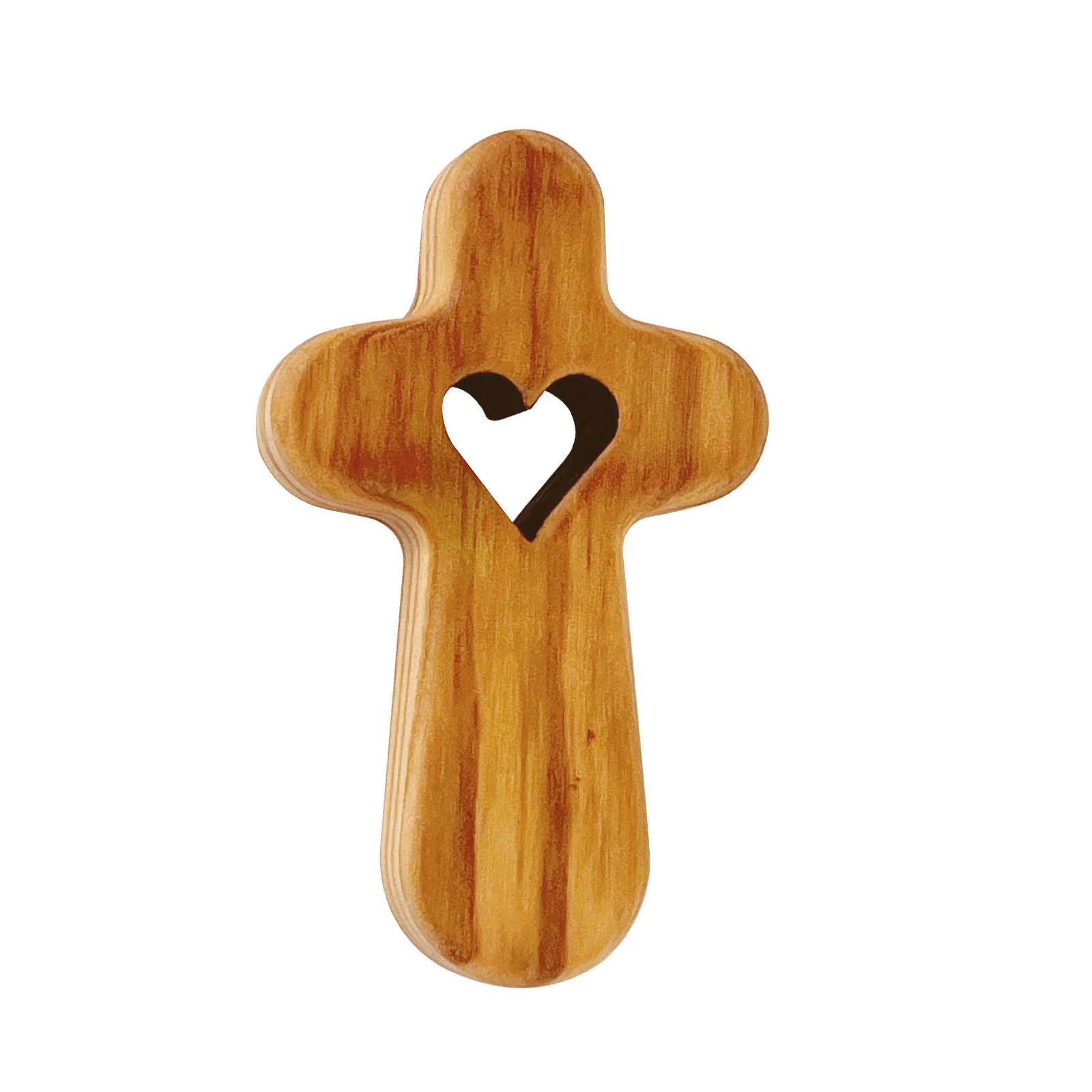 

3Pcs Pocket Cross with Heart, Olive Wood Comfort from the Holy land, Christian Encouragement Gifts, Wooden Cross for baptism