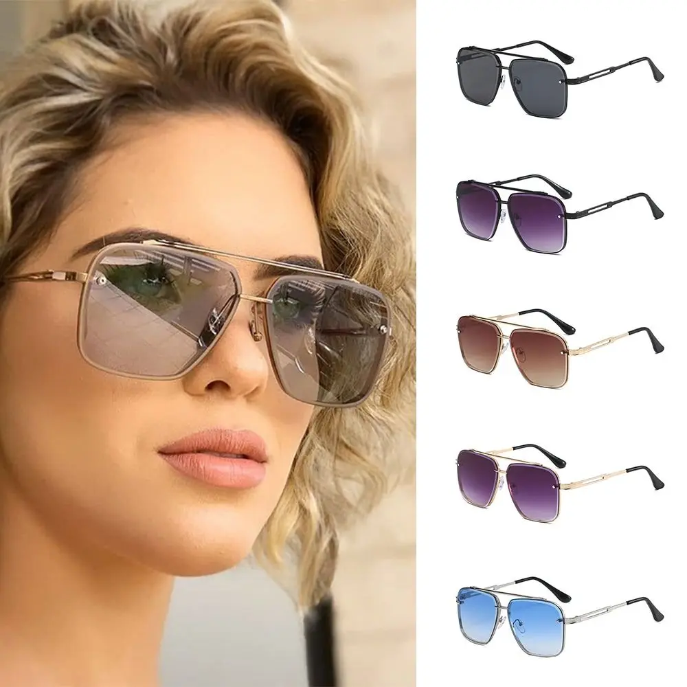 Big Metal Frame Gradient Sunglasses Driving Classic Traveling Shades UV400 Protection Oversized Square Sunglasses