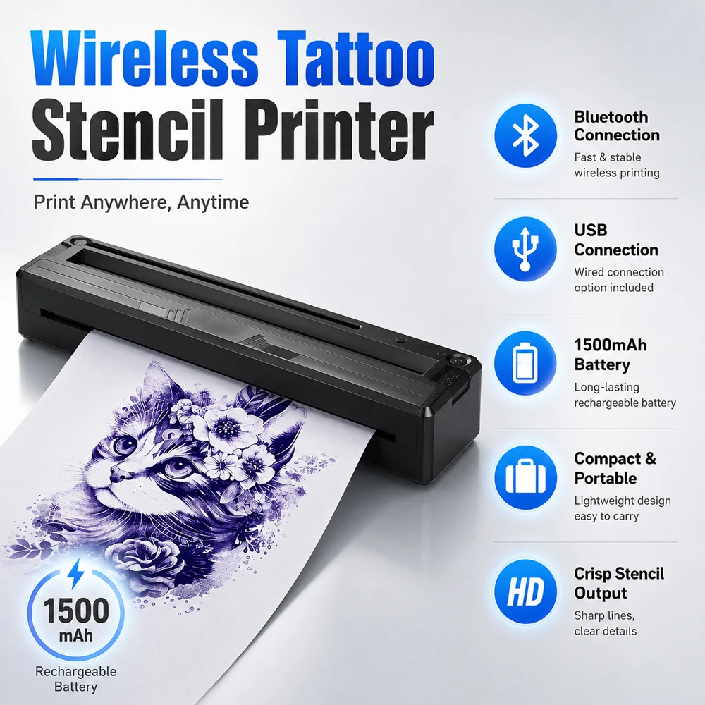 Wireless Tattoo Transfer Machine Portable Tattoo Printer Bluetooth Tattoo Stencil Thermal Transfer Machine with Transfer Papers