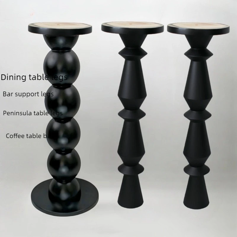 French Solid Wood Table Legs Black Round Pedestal Base Peninsula Bar Counter Dining Support Home Furniture Accessories