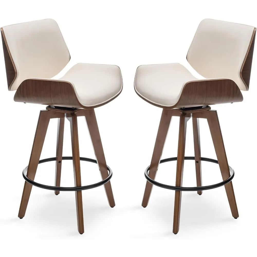 Counter Height Modern Swivel Barstools Bar Stools, 26" 360 Free Swivel Upholstered Bar Stool with Back Wood Legs