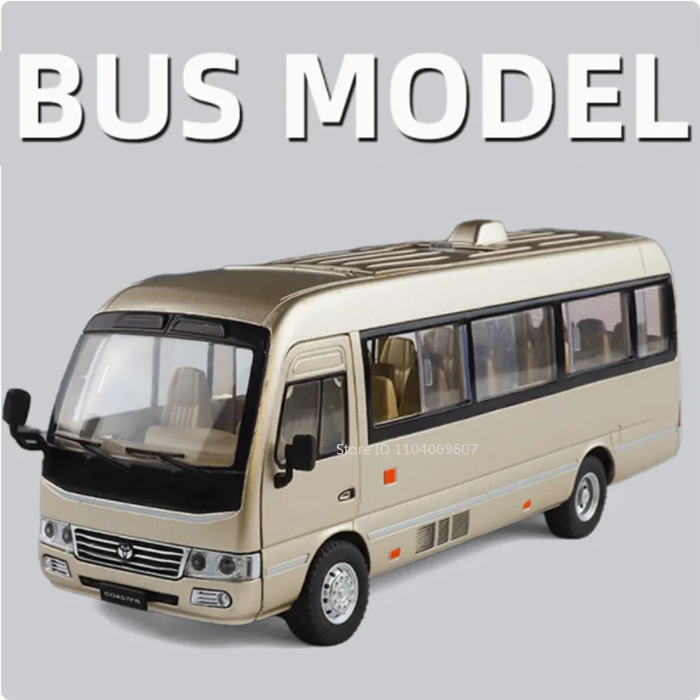 

1:24 Coaster, миниатюрная игрушечная модель автобуса, автомобили из сплава, литой под давлением звук, свет, двери, открытые амортизирующие автомобильные игрушки, подарки для детей