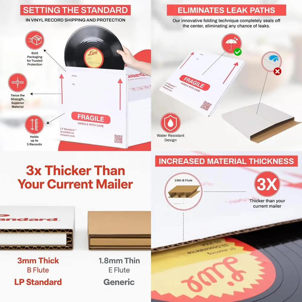 

Утолщенные почтовые конверты для виниловых пластинок, усиленные в 3 раза, с предупреждающей этикеткой, вмещают 1-3 пластинки, 13x13x0.75 дюймов