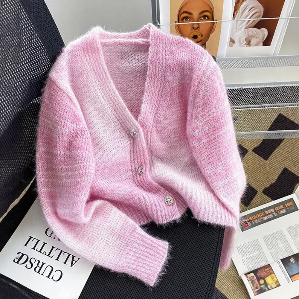 

Повседневный кардиган с круглым вырезом, облегающий длинный рукав, прямой рукав-труба, без украшения, женский трикотаж с открытой передней частью