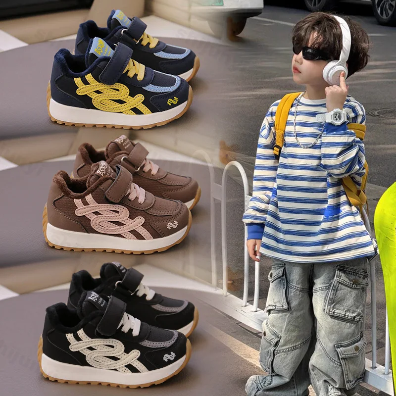Children's Casual Cotton Shoes 2025 Autumn Winter New Boys Girls Retro Sports Shoes Kids Non-Slip Warm Plush Toddler Sneakers