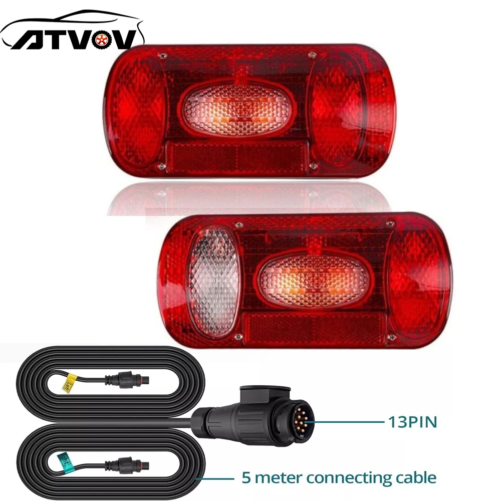 

ATVOV1 Set 12V 13 Pin Plug 5.5m Cable Wiring Harness 5 Functions Rear Tail Light Brake Number Plate Reflector Lamp Truck Trailer