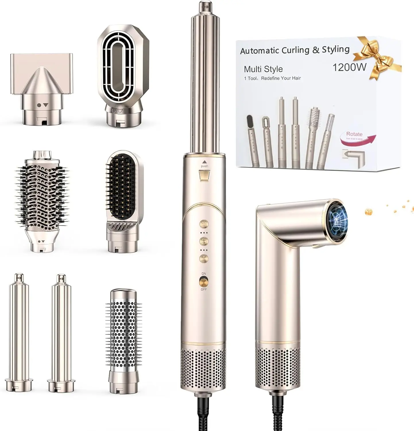 

Многофункциональная высокоскоростная фен-щетка 7-в-1, стайлер для укладки волос 110K RPM с функцией быстрой сушки, контроля завитков и защиты от перегрева