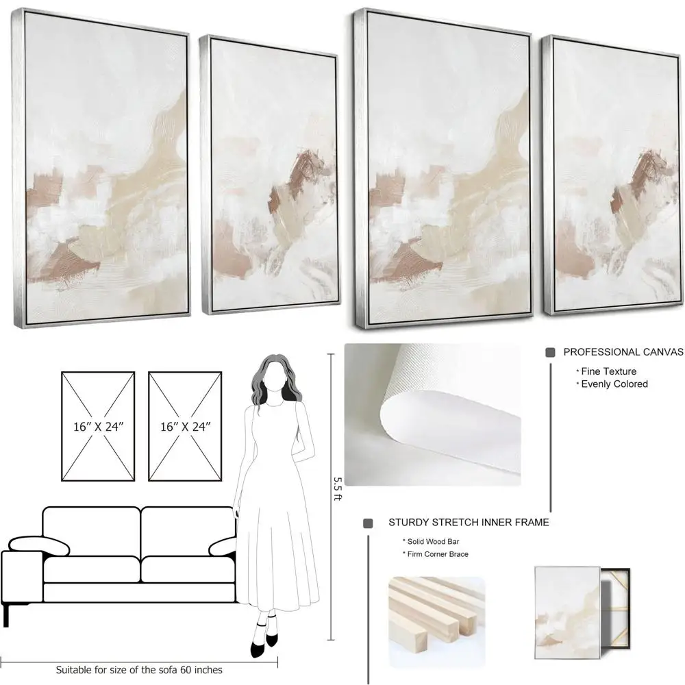 

Pastel Duotone Abstract Wall Art - Modern Tan & White Decor for Living Spaces and Offices, 16x24 Pair