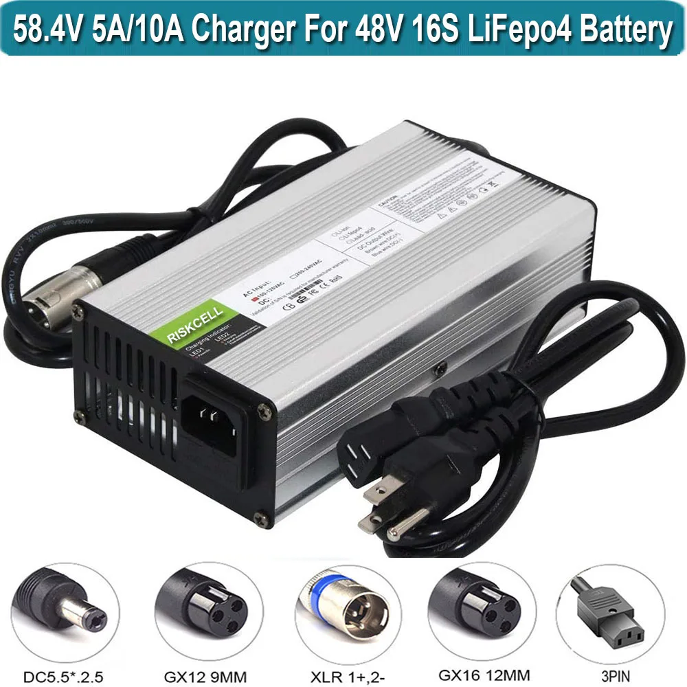 

58.4V 10 Amp Charger 58.4V 10A LiFePO4 Battery Charger Red Aluminum Case Used for 16S 48V 51.2V LiFePO4 Battery Pack