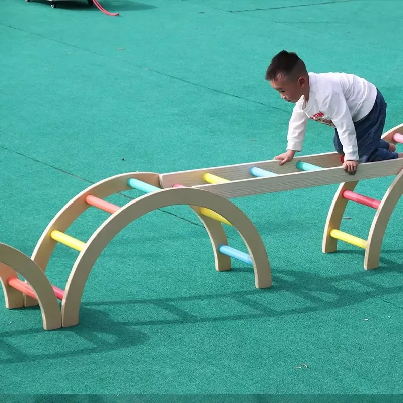 for Outdoor Wooden Anji Play Game Toys Kindergarten Rainbow Arch Bridge Ladder Physical Sensory Integration Training Set for