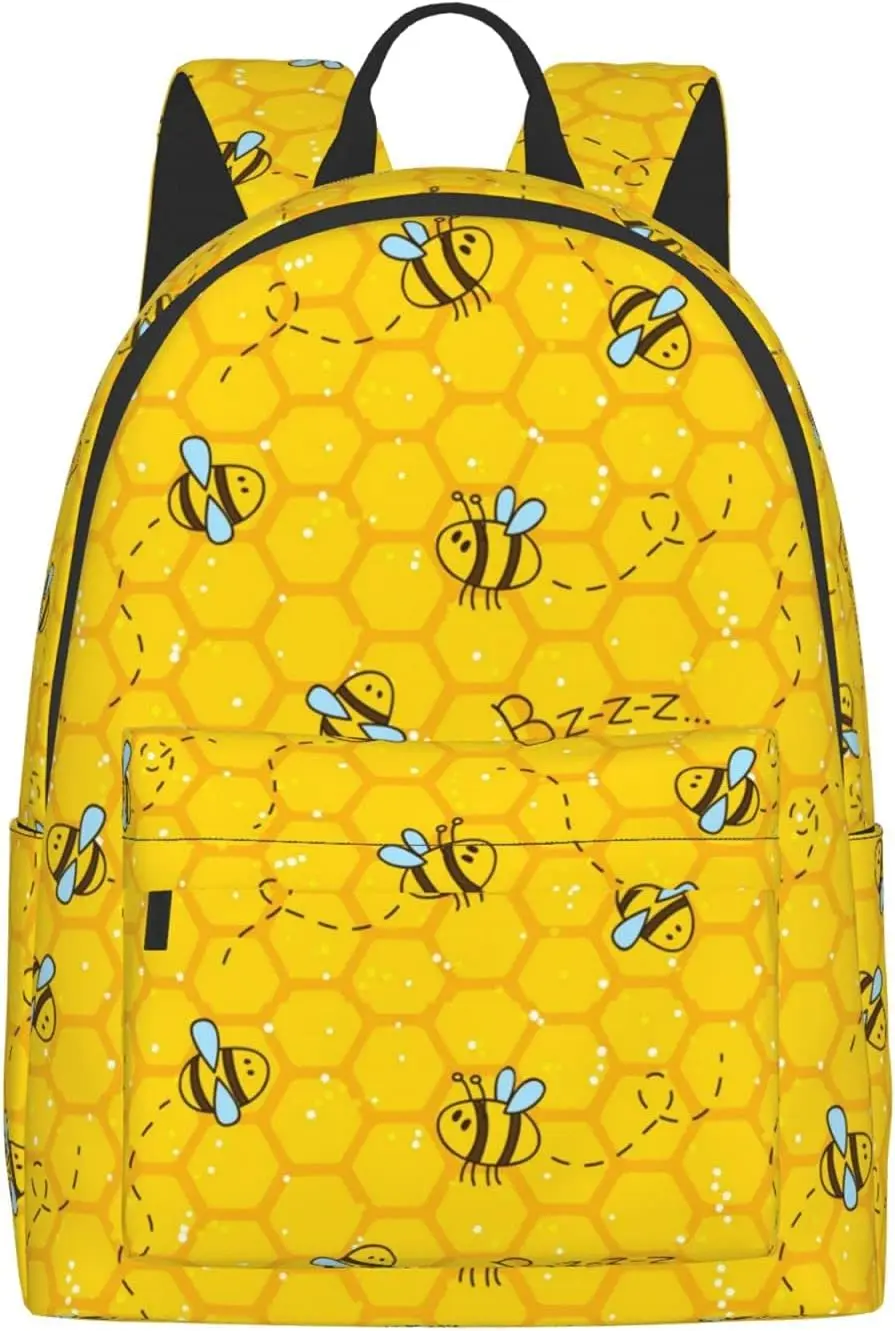 15 inch backpack Cute Cartoon Bee Honeycomb Laptop Backpack Full Print School Bookbag Shoulder Bag for Travel Daypack