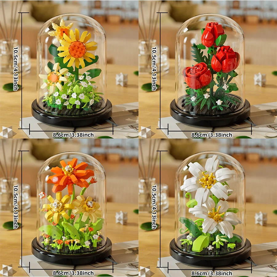 Potted Building Block Simulation Succulent Bouquet Creative Puzzle Building Block Eternal Flower Home Decoration Rose