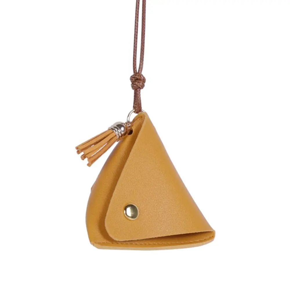 New Triangular Leather Coin Purse Solid Color Portable Storage Bag Access Control Card Snap Button Wallet
