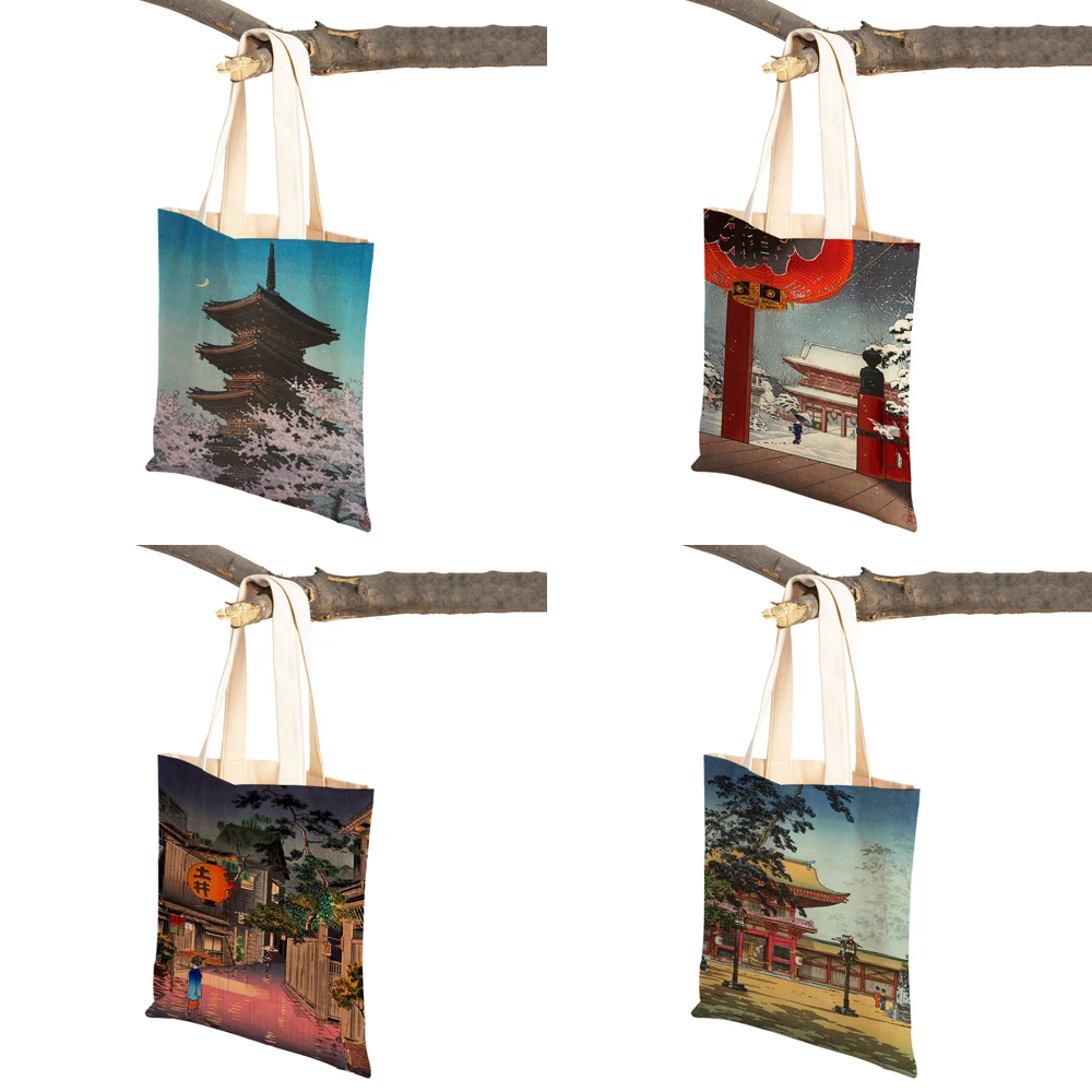 Japanese Landscape Retro Art Shopper Bags Travel Tote Lady Handbag Both Sides Beauty Scenery Casual Canvas Women Shopping Bag