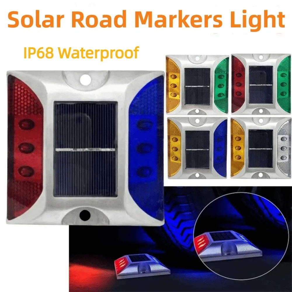 Solar Powered Solar Road Stud Light Outdoor Lighting Portable LED Ground Light Flashing Double Side Traffic Marker Light