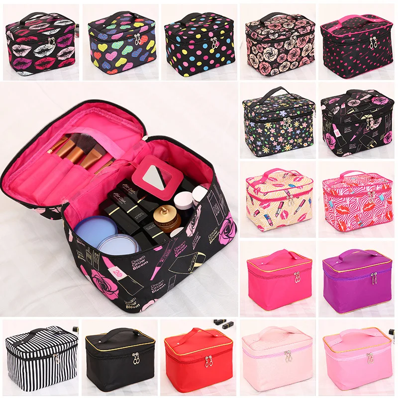 Woman Cosmetic Bags Striped Pattern Organizer Makeup Bag Folding Travel Toiletry Bag Large Capacity Storage Beauty Bag Neceser