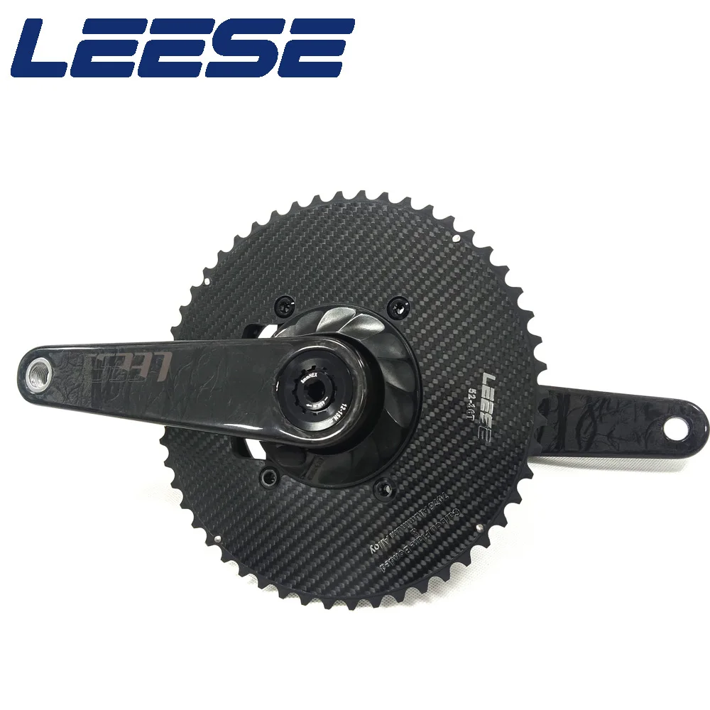 LEESE Rennrad Vollcarbon-Kurbelgarnitur Einzel- und Doppelkurbel 29MM Achse Ultraleicht Leistungsmesser-Kurbel