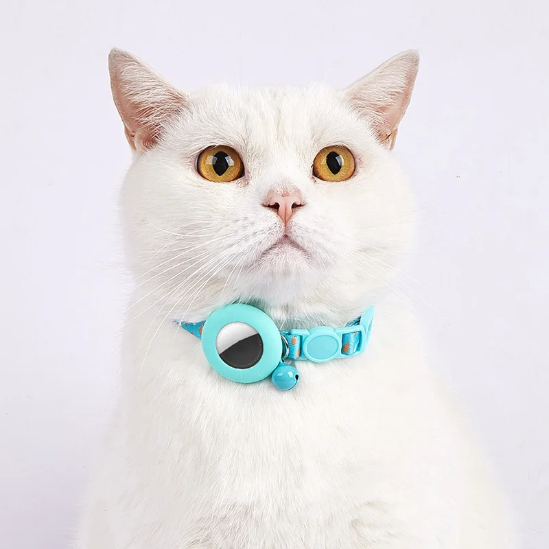 Niedliches bedrucktes Haustierhalsband, Anti-Verlust-Haustierhalsband für Katzen und Welpen mit Glocke, verstellbares Sicherheits-Haustierhalsband mit AirTag-Halterung
