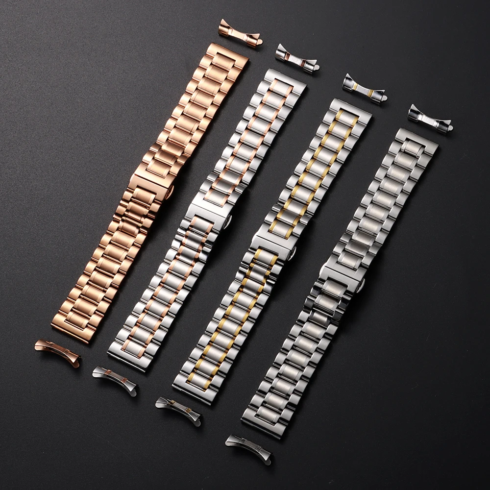 Curved End Stainless Steel Watch Band 12/13/14/15/16/17/18/19/20/21/22/23/24mm Butterfly Clasp Solid Metal Universal Bracelet
