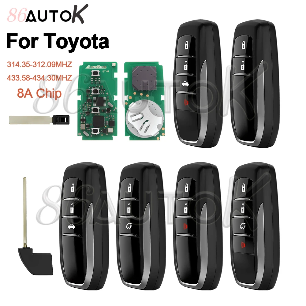 

Умный автомобильный ключ-брелок 0182 0010 для Toyota HILUX INNOVA FORTUNER SW4 433.58-434.30 МГц 314.35-312.09 МГц 8A ET-01 с 2/3/4 кнопками
