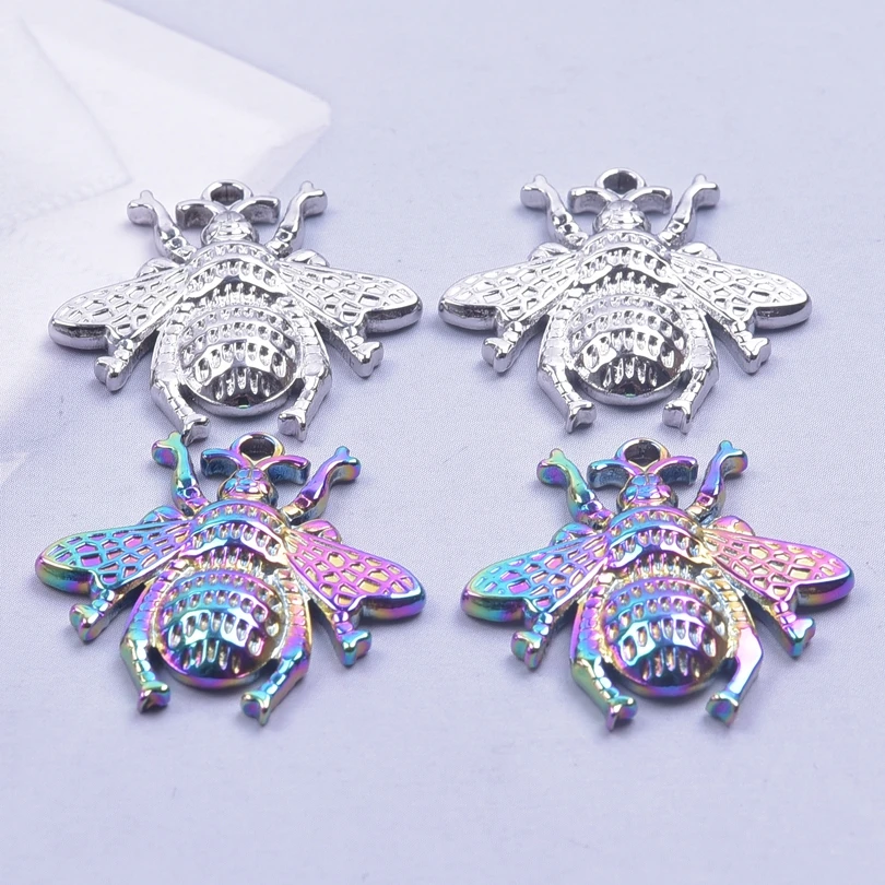 4pcs/Lot Rainbow Color Bee Necklace Pendants Fashion Simple Diy Woman Charm For Making Jewelry Party Birthday Gift Supplies Bulk