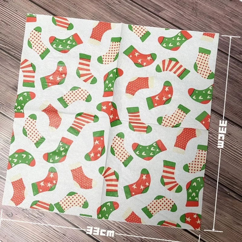 10/20pcs 33*33cm 2-Ply Christmas Party Paper Napkins Colorful Christmas Stocking Printed Napkins Decorative Paper Placemats