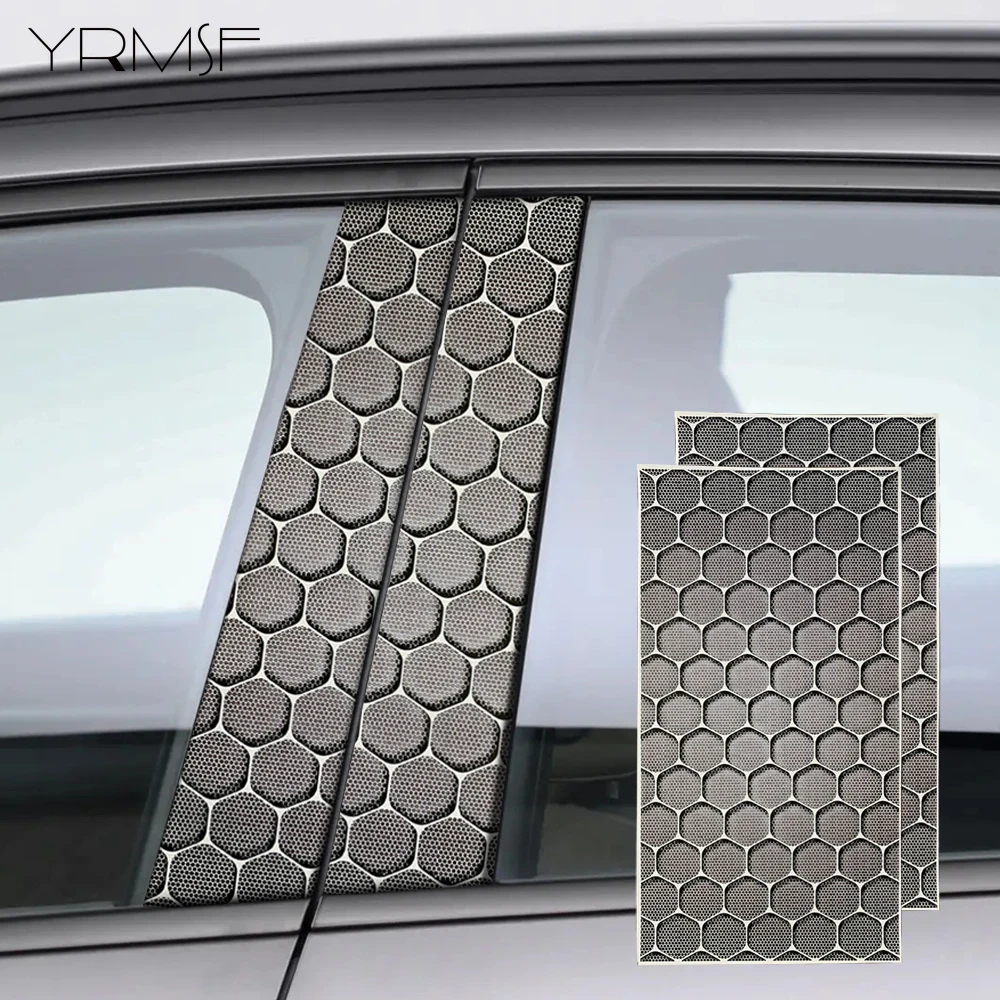 2Pcs Car Decal Honeycomb Auto B-Pillar DIY Waterproof Center Column Decor Cover Scratch Self-Adhesive Car Doors Pillar Decals