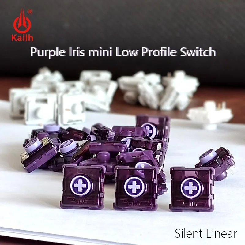 

KAILH 1353, мини-низкопрофильный фиолетовый ирис, бесшумный линейный переключатель, 0,8 мм, быстрая подача, хитбокс, настройка горячей замены, заводская смазка
