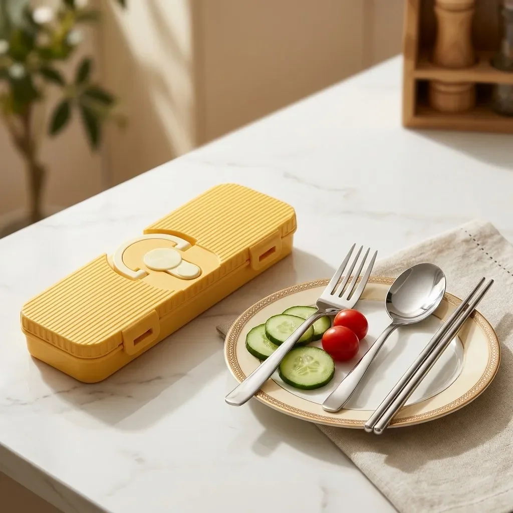 Portable Stainless Steel Cutlery Set Travel Utensils Spoon Fork Chopsticks with Case Camping Picnic Silverware Tableware School