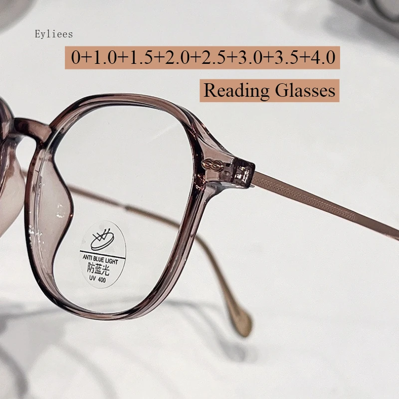 

Модные женские прозрачные очки для чтения с защитой от синего света, модные круглые очки с диоптриями, очки для пресбиопии до +4,0