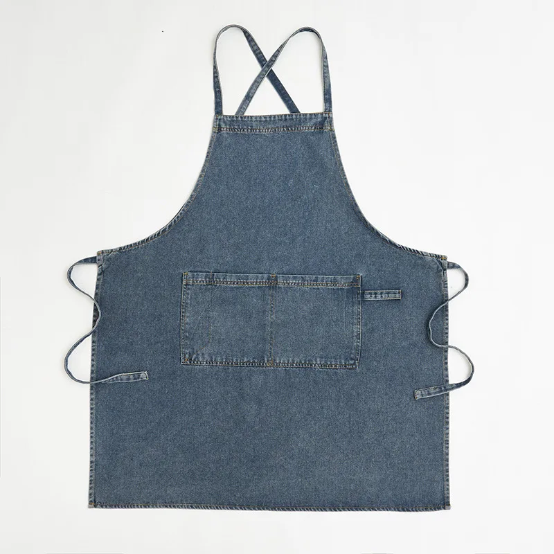 

Customizable Denim Apron For Home Kitchen Use Ideal For Baristas Painters And Diy Crafts Unisex Design With Logo Printing
