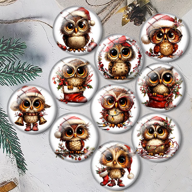 

Funny Christmas Owl 12/18/20/25mm glass cabochon bracelet pendant rings for jewelry demo earrings back Making findings