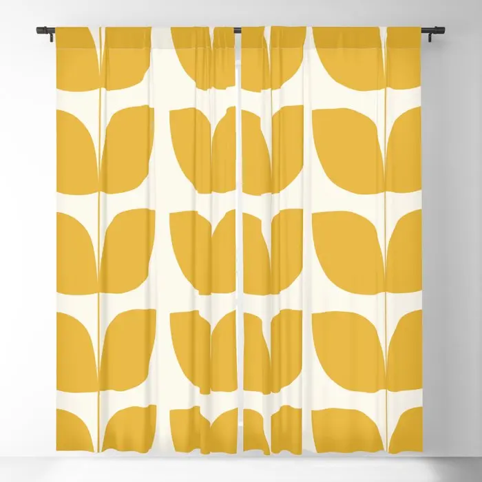 Mid Century Modern Leaves Yellow Blackout Curtains 3D Print Window Curtains for Bedroom Living Room Decor Window Treatments