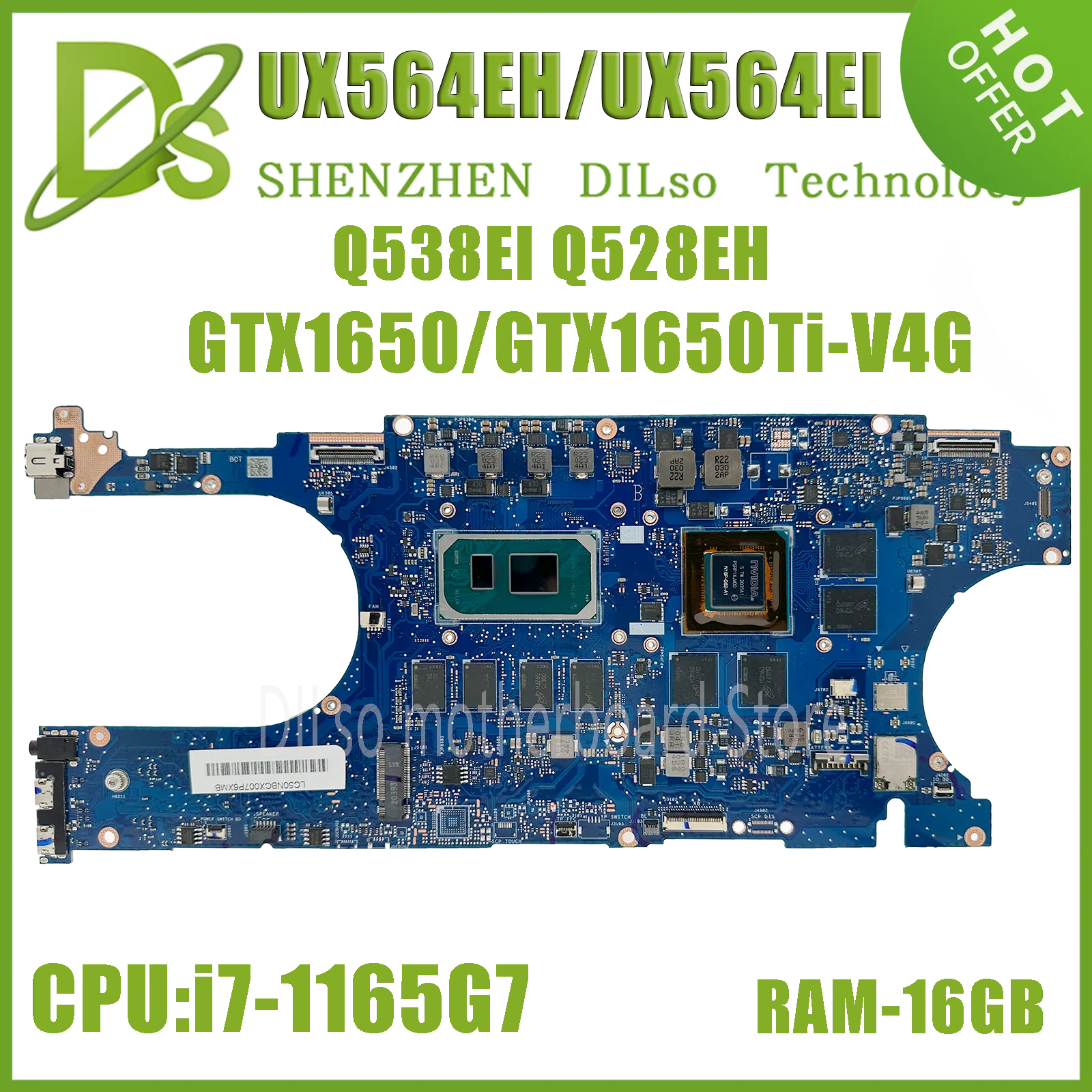 

UX564EH Mainboard For ASUS UX564E UX564EI Q538EI Q528EH RX564EI RX564E Laptop Motherboard i7-1165G7 GTX1650/GTX1650Ti 16GB-RAM