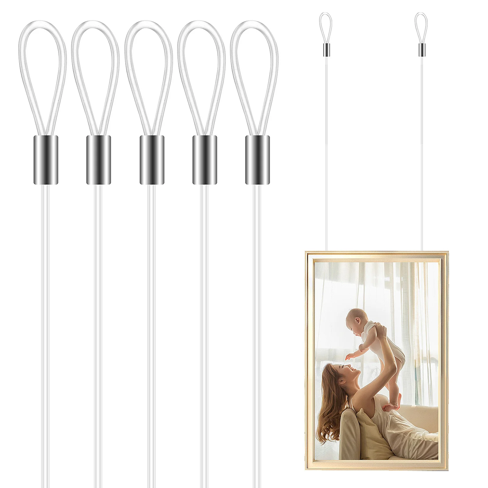 

12Pcs Nylon Clear String Hanging Cords Heavy Duty Double Loop Picture Hanging Wire Picture Frame Wire Clothesline Rope