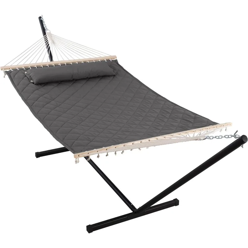 Double Hammock with 12FT Heavy Duty Steel Stand Included, 2 Person Hammock with Stand for Outdoors, 450 LBS Weight