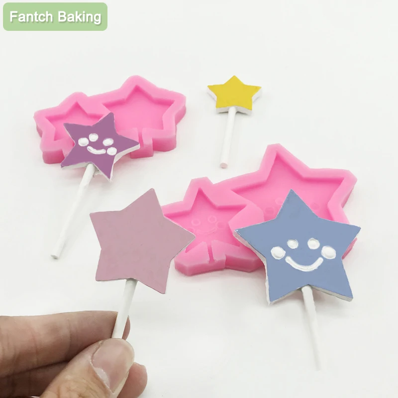 

Smile Face Satr Lollipop Silicone Mold Food Making Soft Safe Material Mould Sugar Craft Fondant Baking Tool Cake Decorating DIY