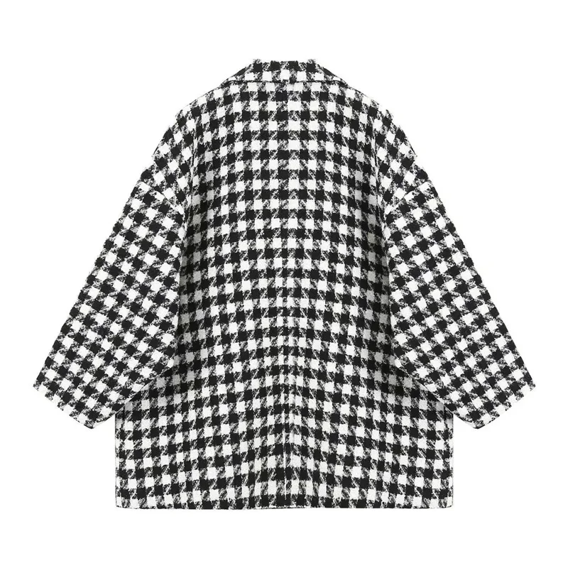 Autumn/Winter  Suit Collar Small Fragrance Style Women\'s Woolen Coat Women\'s Loose Slim Medium Length Plaid Thickened Woolen Coa