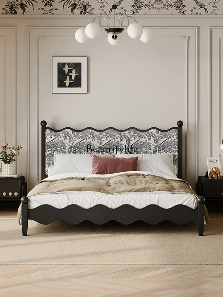 

French retro soft bed solid wood double princess bed 1.8 meters master bedroom jacquard fabric
