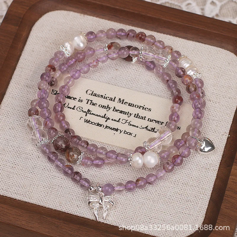 

Женский легкий роскошный элегантный кулон с жемчугом и бантом из натурального аметиста, модный браслет с кристаллами, подарок для лучшего друга